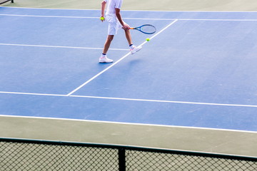 close up tennis player in court .
