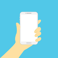 スマートフォンを持つ手　青背景