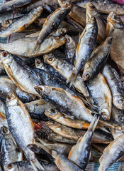 Dried small river fish closeup