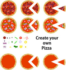 Create your own pizza graphic design illustration with slices of pizza included