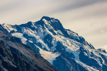 Snowy mountains near Tasman glacier in New Zealand
