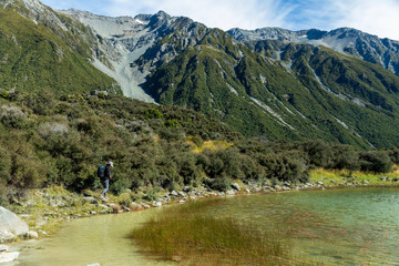 Fototapeta na wymiar Blue lake near Tasman glacier in New Zealand