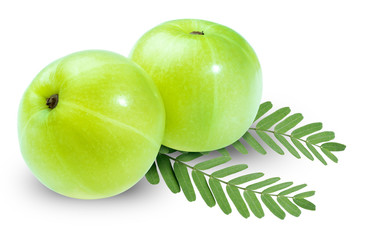 Fresh Indian gooseberries on white background, Phyllanthus Emblica isolated on white background with clipping path.
