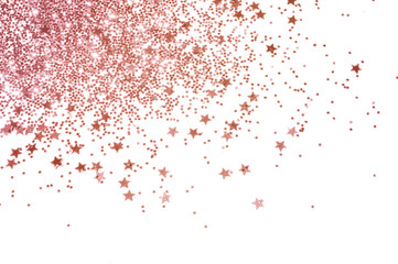 Rose gold glitter and glittering stars on white background in vintage colors