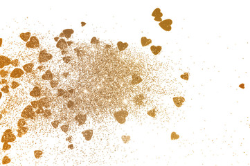 Gold glitter hearts on white background for your design