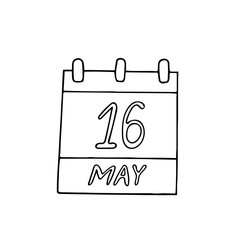 calendar hand drawn in doodle style. May 16. International Day of Light, Living Together in Peace, Biographers, date. icon, sticker, element