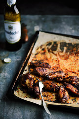 BBQ Chicken Wings with Blue Cheese Sauce.selective focus