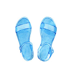Hand drawn watercolor beach sandals on a white background