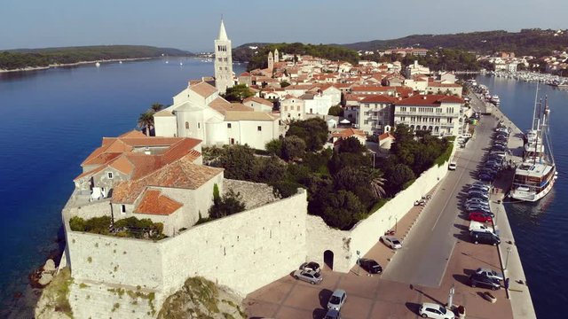 Aerial View Of The European Seaside Town Historic Part (Rab, Croatia)