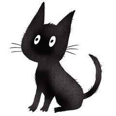 Black kitten. Bright digital illustration. Isolated on a white background. Cute illustration for the decor and design of posters, postcards, prints, stickers, invitations, textiles and stationery.