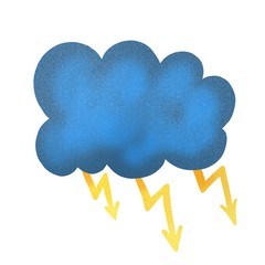 Thundercloud with lightning. Digital illustration isolated on a white background. Illustration for the decor and design of posters, postcards, prints, stickers, invitations, textiles and stationery.