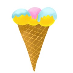 Ice cream in a waffle roll. Bright digital illustration isolated on white background. Illustration for the decor and design of posters, postcards, prints, stickers, invitations, textiles.