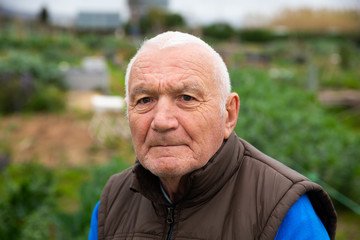 Close up face of elderly gardener