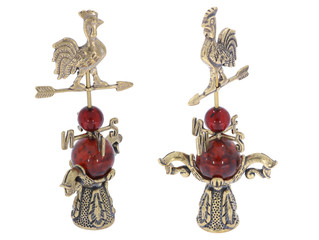 Amber souvenir - a metal figurine of a rooster with amber decorative elements