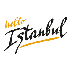 Hello Istanbul hand-drawn lettering. Brushpen vector calligraphy isolated on white background. Modern typography design for logo, poster, card, web, print. Travel Turkey concept.