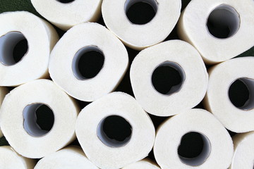 Texture of many rolls of toilet paper, top view