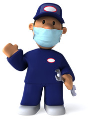3D Illustration of a cartoon mechanic