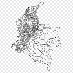 Blank map Colombia. High quality map Colombia with provinces  and municipalities on transparent background for your web site design, logo, app, UI.  EPS10.