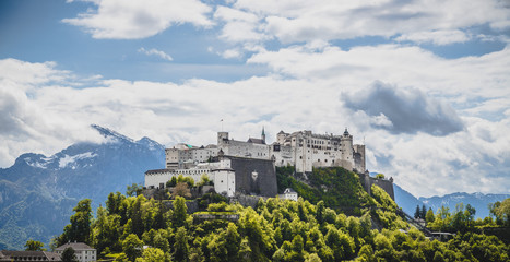 Fototapeta na wymiar Vacation in Salzburg: Fortress Hohensalzburg in spring time.