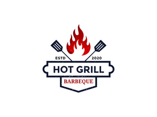 Vintage Retro Barbeque Grill, BBQ vector logo template