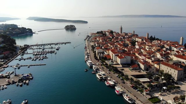 Aerial View Of Quay And Historic Part Of The Famous European Seaside Town (Rab, Croatia)