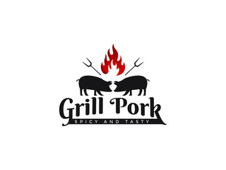 Vintage Retro Barbeque Grill, BBQ vector logo template