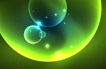 Neon shiny transparent glowing circles with light effects. Techno futuristic vector abstract background For Wallpaper, Banner, Background, Card, Book Illustration, landing page