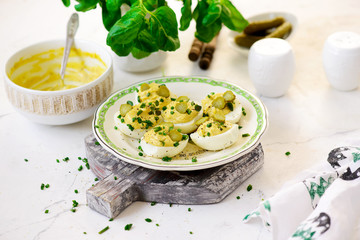 stuffed devil eggs.style rustic.