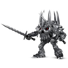 3D model of a cartoon knight. Stylized image of a coronavirus.