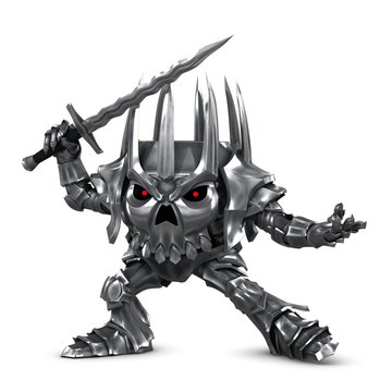 3D model of a cartoon knight. Stylized image of a coronavirus.