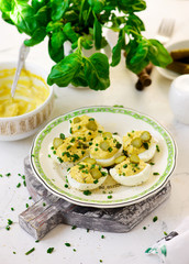 stuffed devil eggs.style rustic.