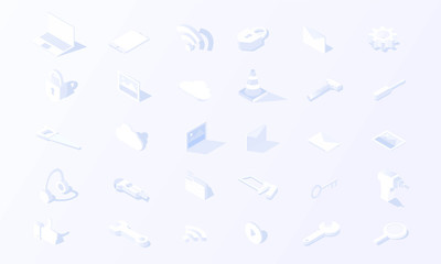 White color technology tool icon isometric for Work from home icon vector design