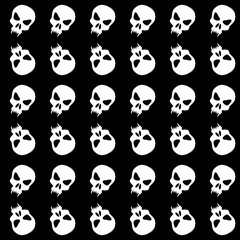 Seamless pattern with skulls. Ornamental black and white background. Vector monochrome illustration. Endless texture.