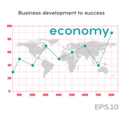 Economy line graph on the statistics table. Statistics graph on the world map. Business growth abstract background. Graph corporate future growth plan. Business development to success concept.