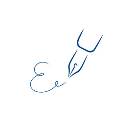 Pen icon, signature in the style of brush strokes. Signature in the form of the letter E