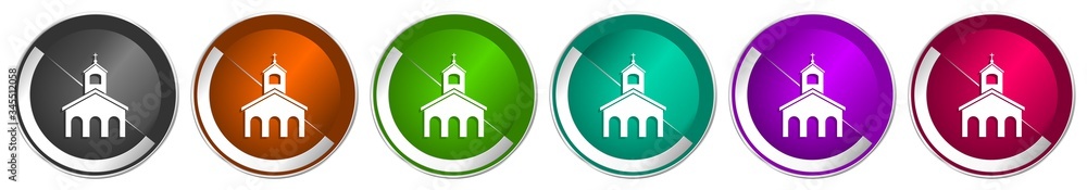 Aufkleber religion, church icon set, silver metallic chrome border vector web buttons in 6 colors options for 