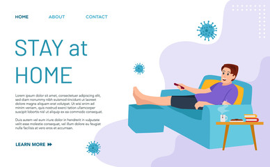 Landing page of stay at home. The perfect template for staying indoors during the covid-19 virus pandemic
