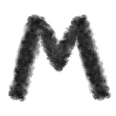 Letter M made from black clouds on a white background.