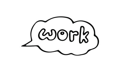 Hand drawn lettering about freelance, online work, stay home, work in home.  Vector doodle illustration.