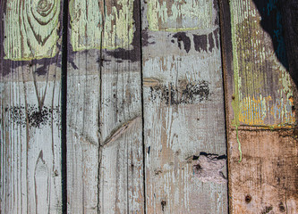 a blank tablet of wood with old nails and remains of green paint, wooden banner for sign and inscription