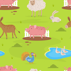 Farm Animals Seamless Pattern, Design Element Can Be Used for Fabric, Wrapping Paper, Website Vector illustration