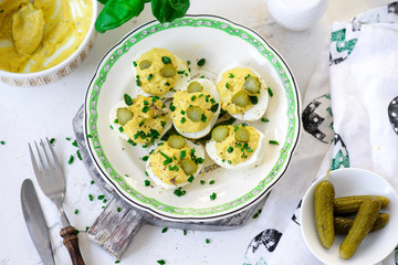 stuffed devil eggs.style rustic.