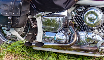 The engine case and rear wheel black bike summer