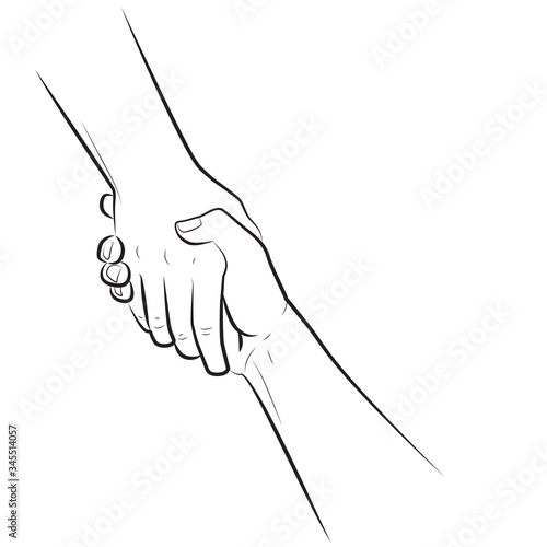 Continuous Line Drawing Helping Hand Gesture Sign Of Help And Hope Two Hands Taking Each Other Isolated Illustration On White Background Wall Mural Mozart3737