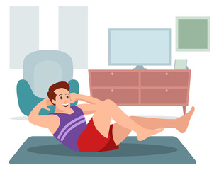 A man is exercising in the house. Perfect template for landing pages, websites and mobile apps
