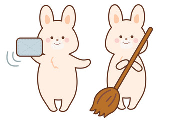 掃除するうさぎ　セット