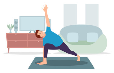 Fototapeta premium A man is exercising at home during the corona virus pandemic. Can be used for a variety of graphic needs