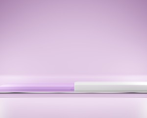 3d rendering studio with geometric shapes, podium on the floor. Platforms for product presentation, mock up background.