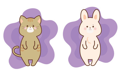 不安な気持ちのうさぎと猫　セット