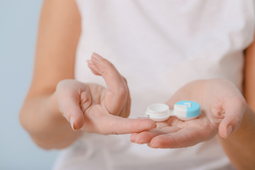 Mature woman with contact lenses, closeup